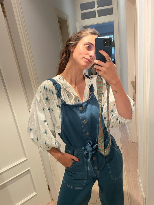 BELLEROSE. blusa beige estampada T.s