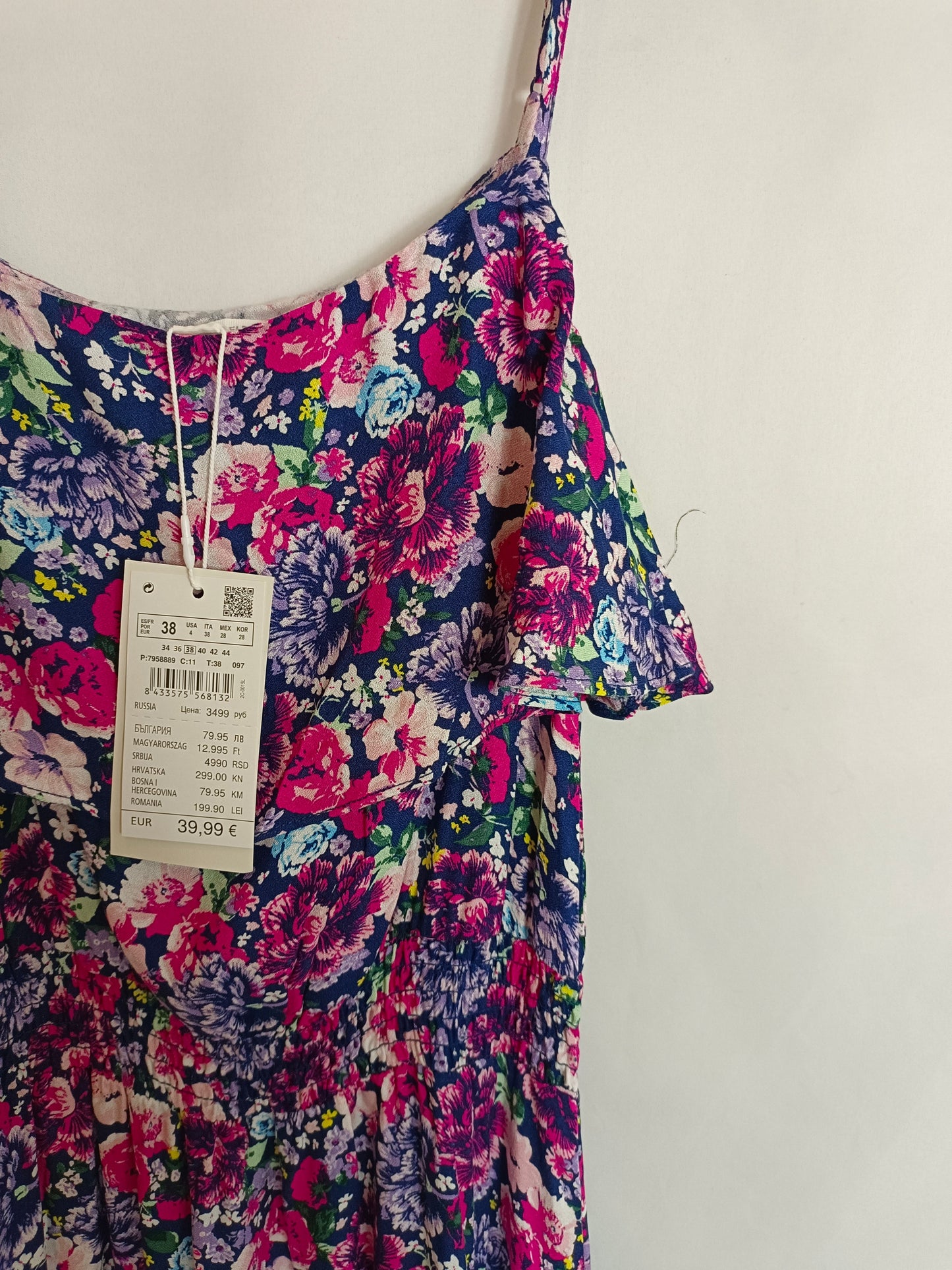 SPRINGFIELD. Vestido largo azul flores T.38