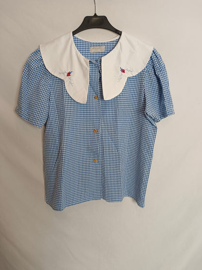 BIRINIT. Blusa azul mini cuadros T.s