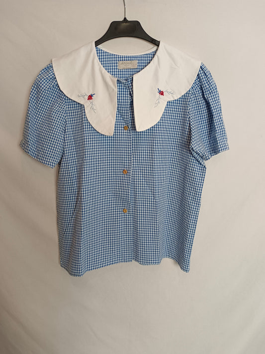 BIRINIT. Blusa azul mini cuadros T.s