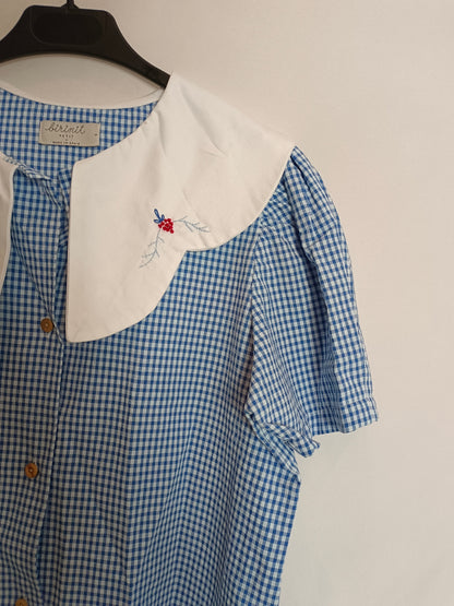 BIRINIT. Blusa azul mini cuadros T.s