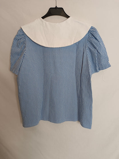 BIRINIT. Blusa azul mini cuadros T.s