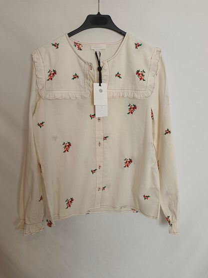 INTROPY. Embroidered beige blouse T.36