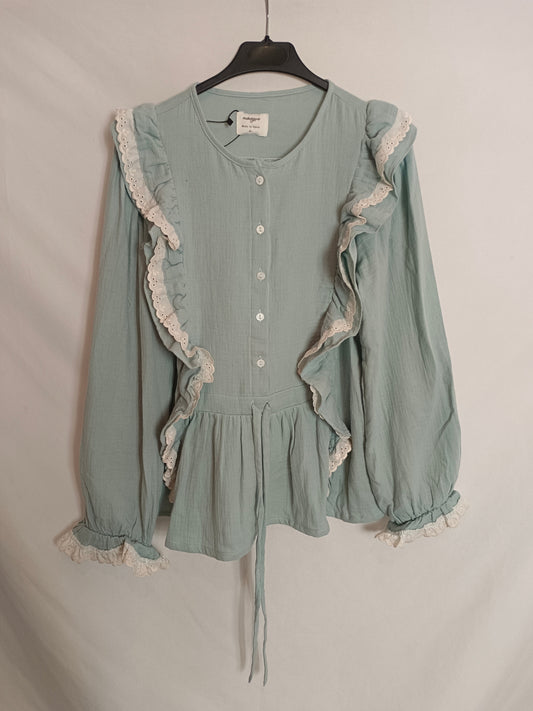 MAROGUA. Blusa azul corte cintura T.s