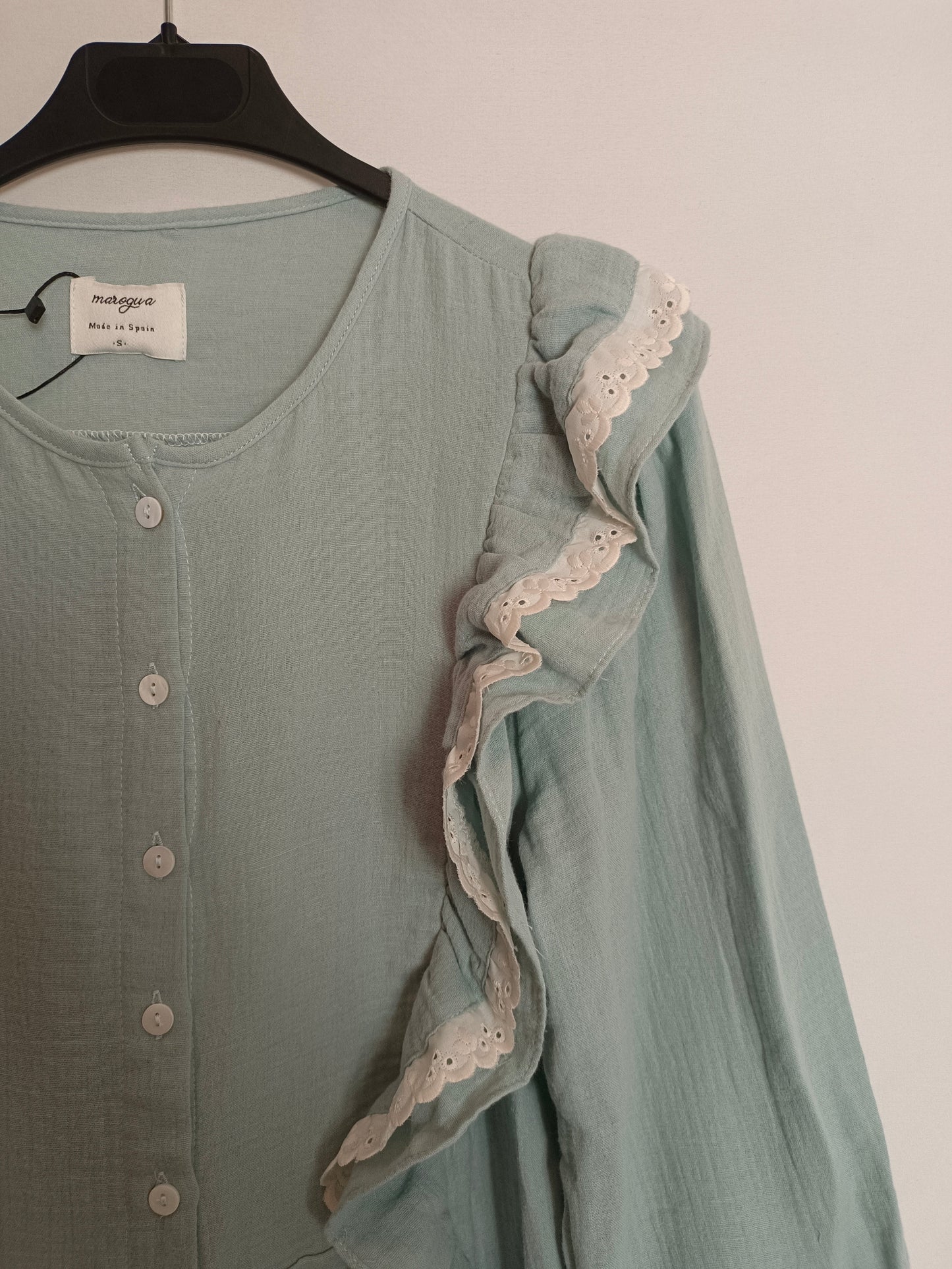 MAROGUA. Blusa azul corte cintura T.s