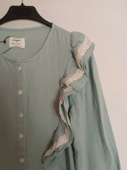 MAROGUA. Blusa azul corte cintura T.s