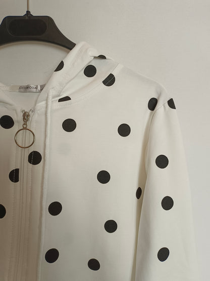 COSMODA.Sudadera blanca lunares negros T.L/XL (M)