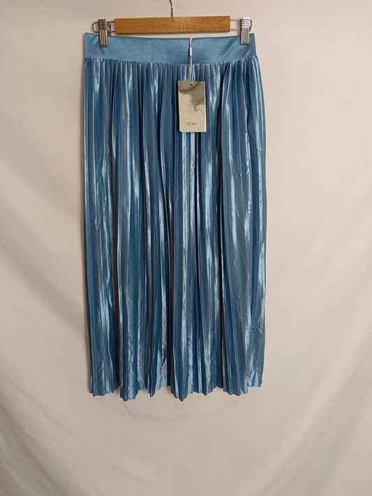 ICHI. Falda midi plisada azul metálico. T XS/S