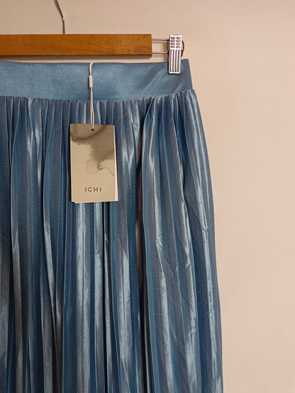 ICHI. Falda midi plisada azul metálico. T XS/S