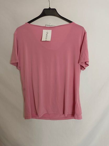 PATRICIA ALONSO. Top rosa fluido pedreria. T 46