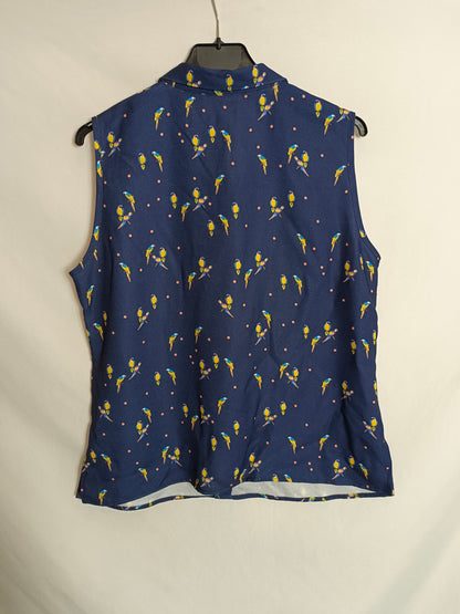MARINA RIVERO. Blusa sin managas azul pajaros. . T 42