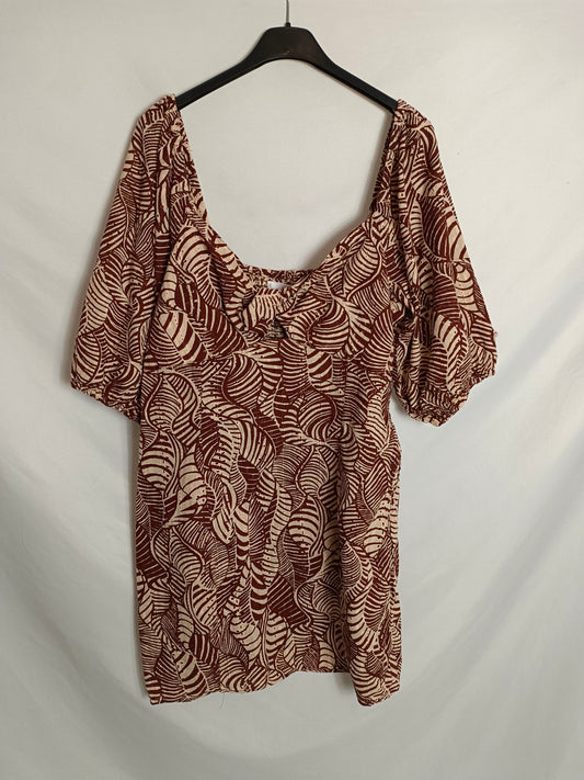 MANGO. Vestido marrón flores textura T.m