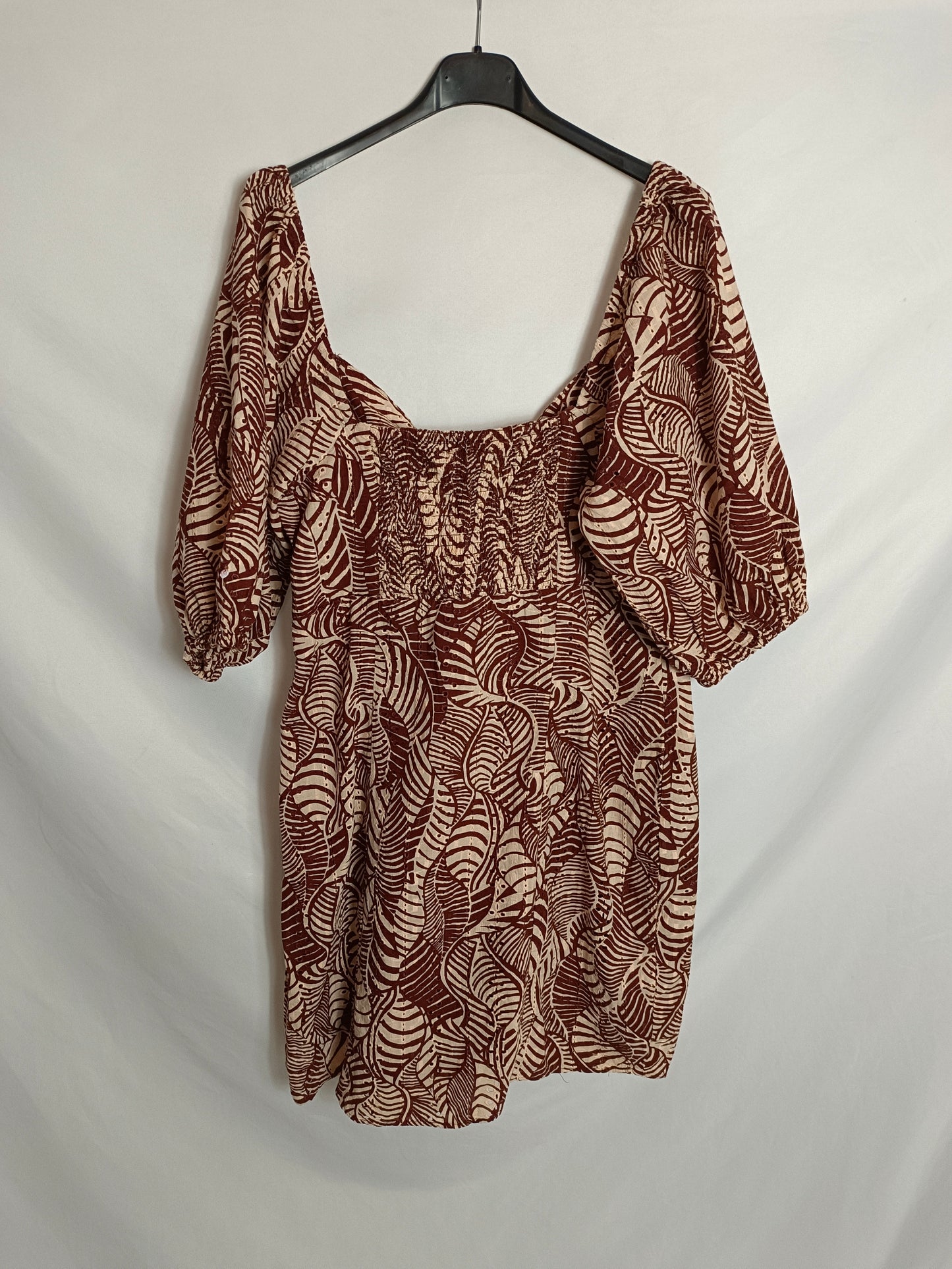 MANGO. Vestido marrón flores textura T.m