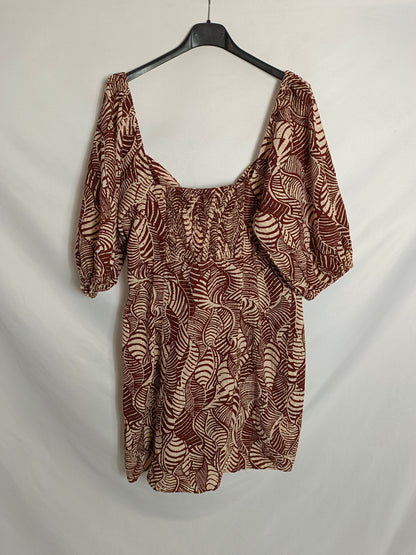 MANGO. Vestido marrón flores textura T.m