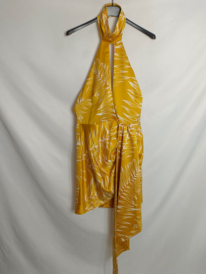 CAMILA COELHO. Vestido mostaza hojas T.S