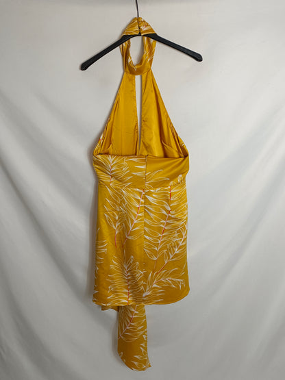 CAMILA COELHO. Vestido mostaza hojas T.S