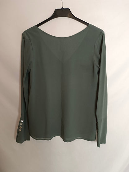BIMANI. Blusa verde botones T.s