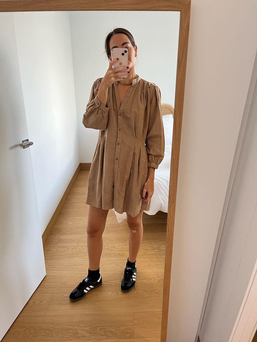 ZARA. Vestido camisero camel T.m