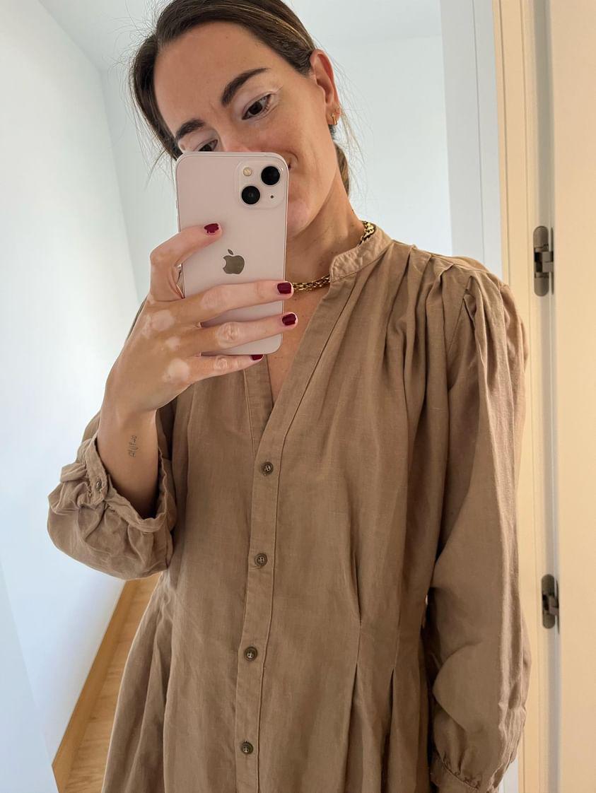 ZARA. Vestido camisero camel T.m