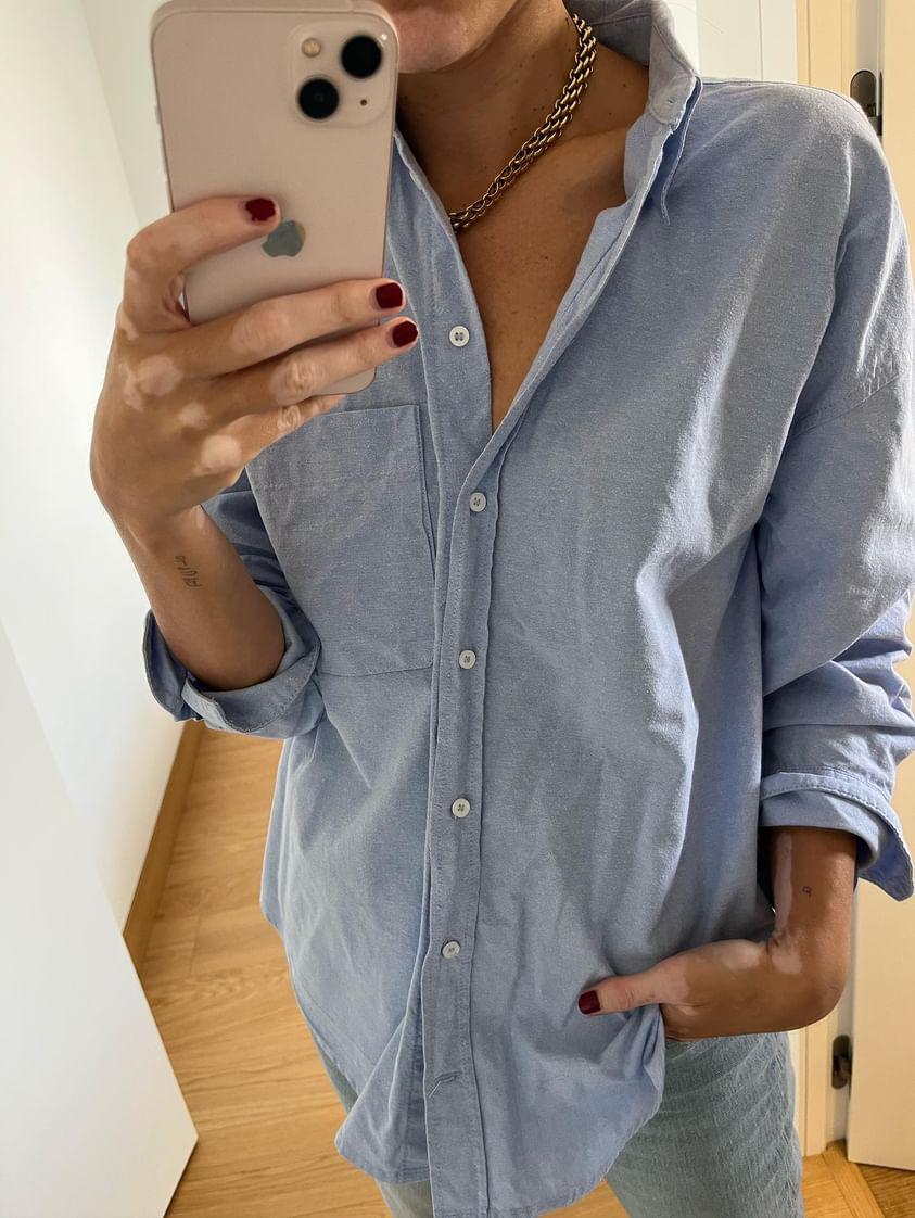 ZARA. Camisa Oxford azul T.s