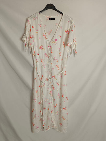 TEX. Vestido midi blanco flores T.m