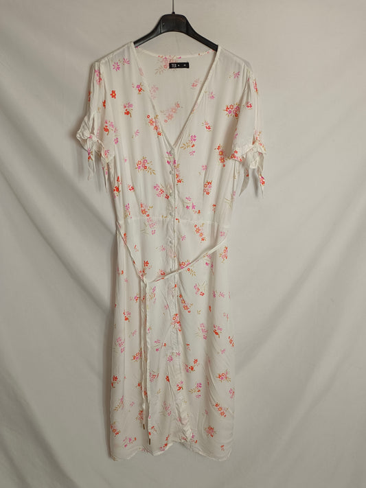 TEX. Vestido midi blanco flores T.m