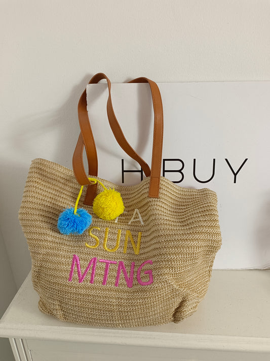 MUSTANG. Embroidered raffia bag