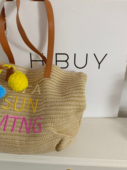 MUSTANG. Embroidered raffia bag