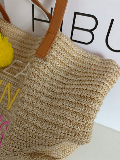 MUSTANG. Embroidered raffia bag