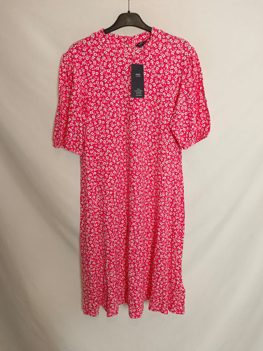 M&S COLLETION.  Vestido rojo flores T.42