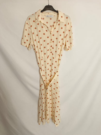 zara beige polka dot dress ZARA NWT $99 WOMAN SS25 FLORAL POLKA DOT MAXI DRESS LIGHT BROWN 3675/535 XS-2XL