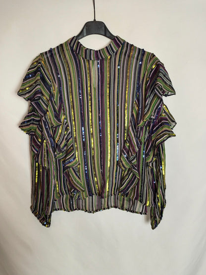 ZARA. Blusa rayas lentejuelas T.s