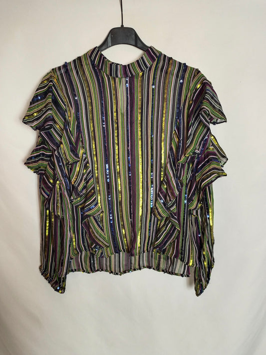 ZARA. Blusa rayas lentejuelas T.s