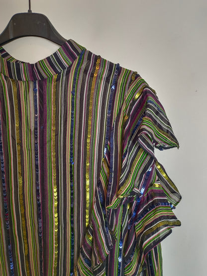 ZARA. Blusa rayas lentejuelas T.s