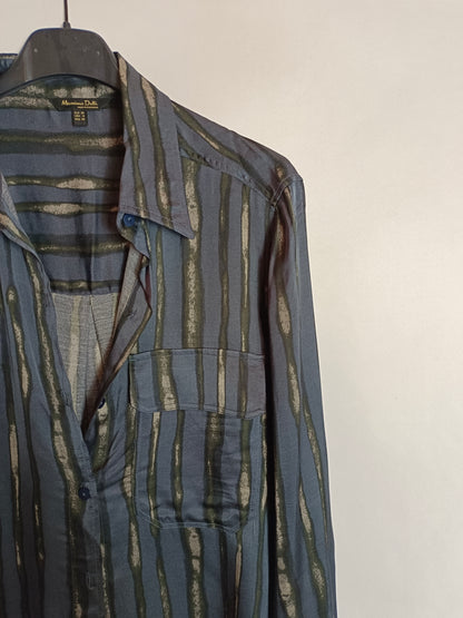 MASSIMO DUTTI. Blue and gray printed blouse, size 38
