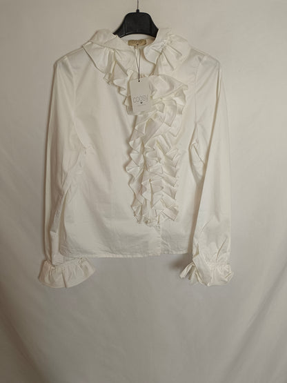 COSSY. Blusa crema volantes T.M