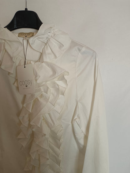 COSSY. Blusa crema volantes T.M