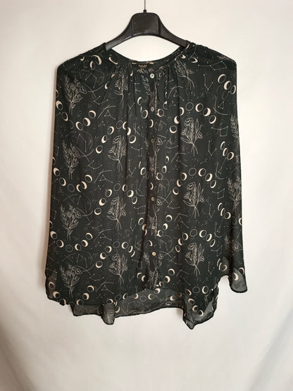 MASSIMO DUTTI. Ts printed black blouse