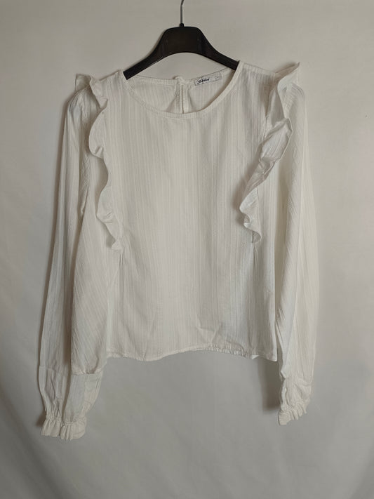 SUBDUED. Blusa blanca volantes T.36