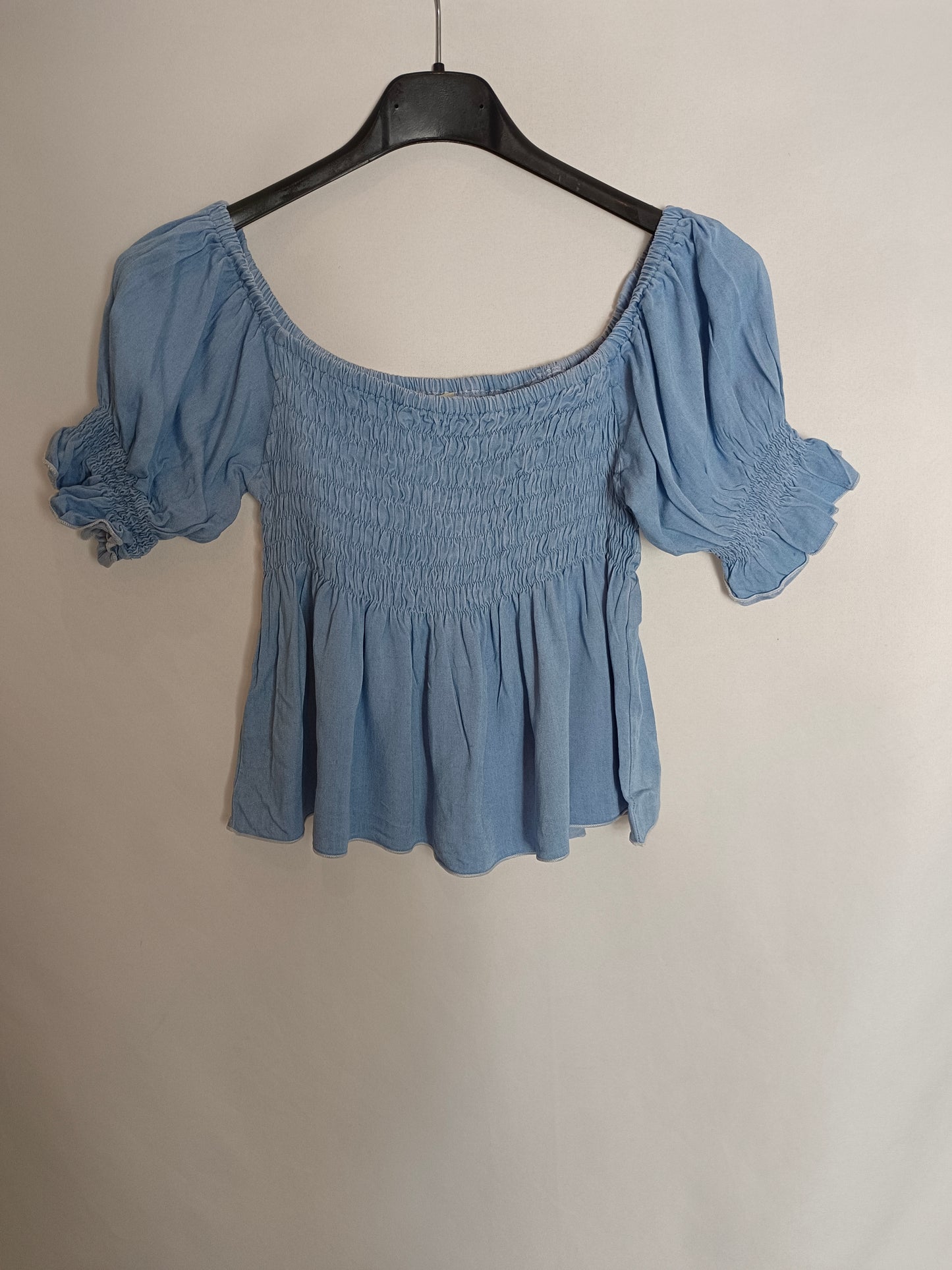 LOVELY BOLITA MINI. Top denim nido de abeja T.u(xs)