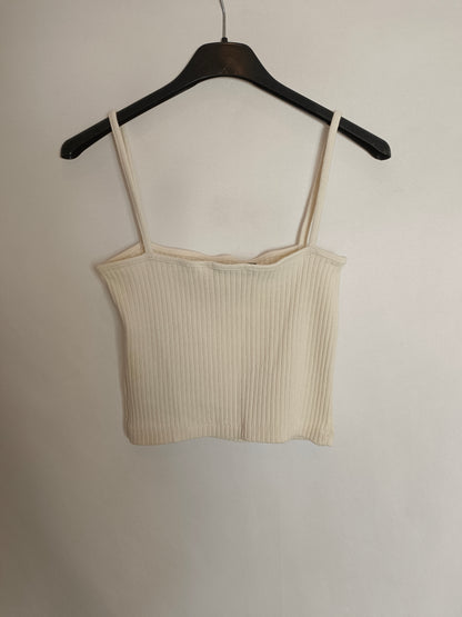 BRANDY MELVILLE. Top beige canalé T.xs
