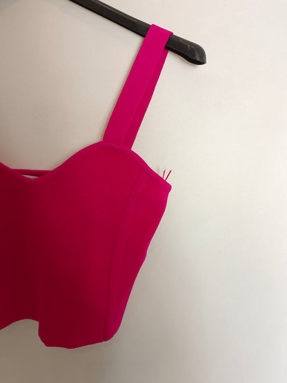 ZARA. Top rosa canalé T.s