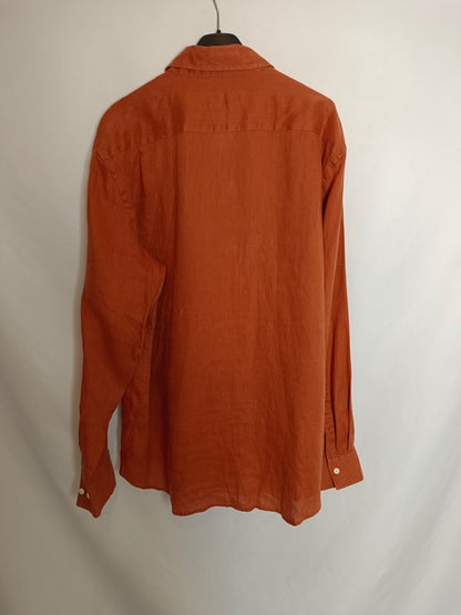 POLO CLUB. Camisa naranja lino T.l