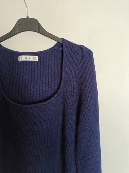 MANGO. Jersey azul canalé T.l