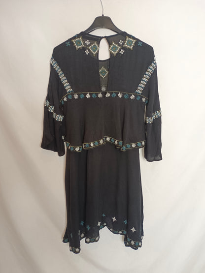 zara black embroidered mini dress Zara - Zw Collection Embroidered Mini Dress - Black - S