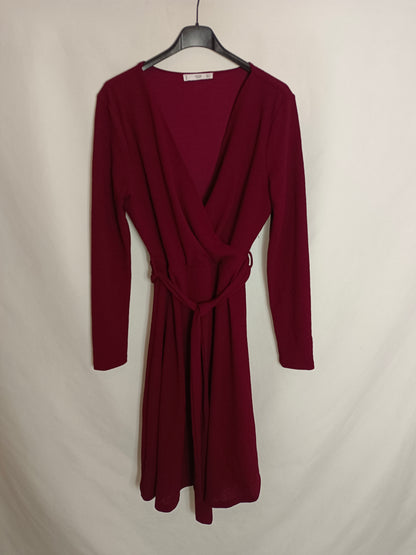MANGO. Vestido midi burdeos T.m