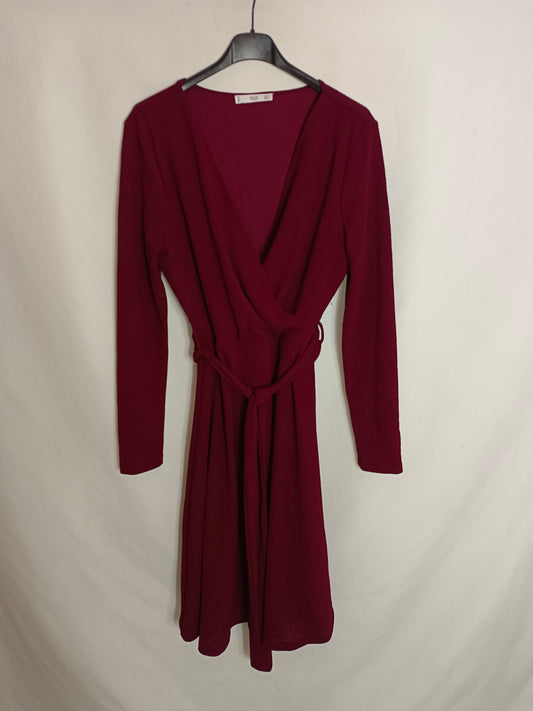 MANGO. Vestido midi burdeos T.m
