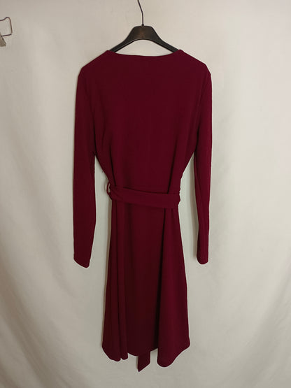MANGO. Vestido midi burdeos T.m