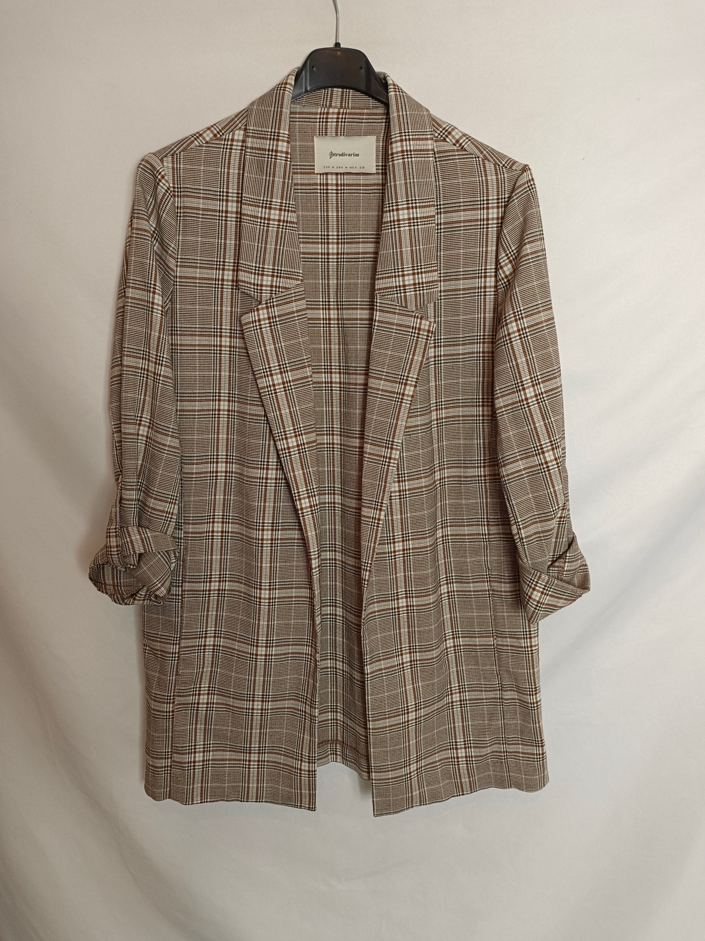 STRADIVARIUS. Chaqueta fina cuadros T.m