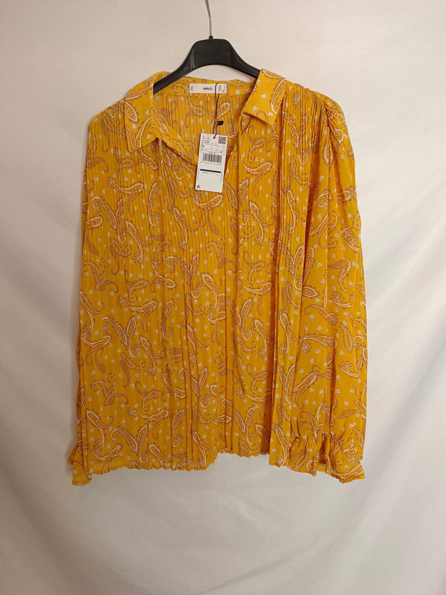 MANGO. Blusa amarilla estampada T.m